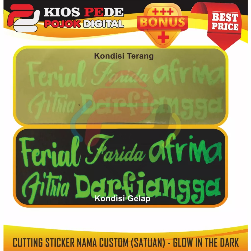 

Sticker Stiker Cutting Nama Tulisan Bebas Custom GLOW IN THE DARK t.2-3cm