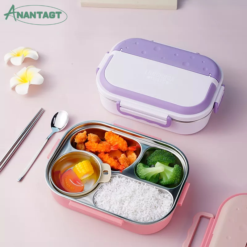 Letyeah &amp; Anantagt tempat makan anak 4 SEKAT Anti Tumpah Dan Tahan Panas / Kotak makan bento Stainless Tahan Panas