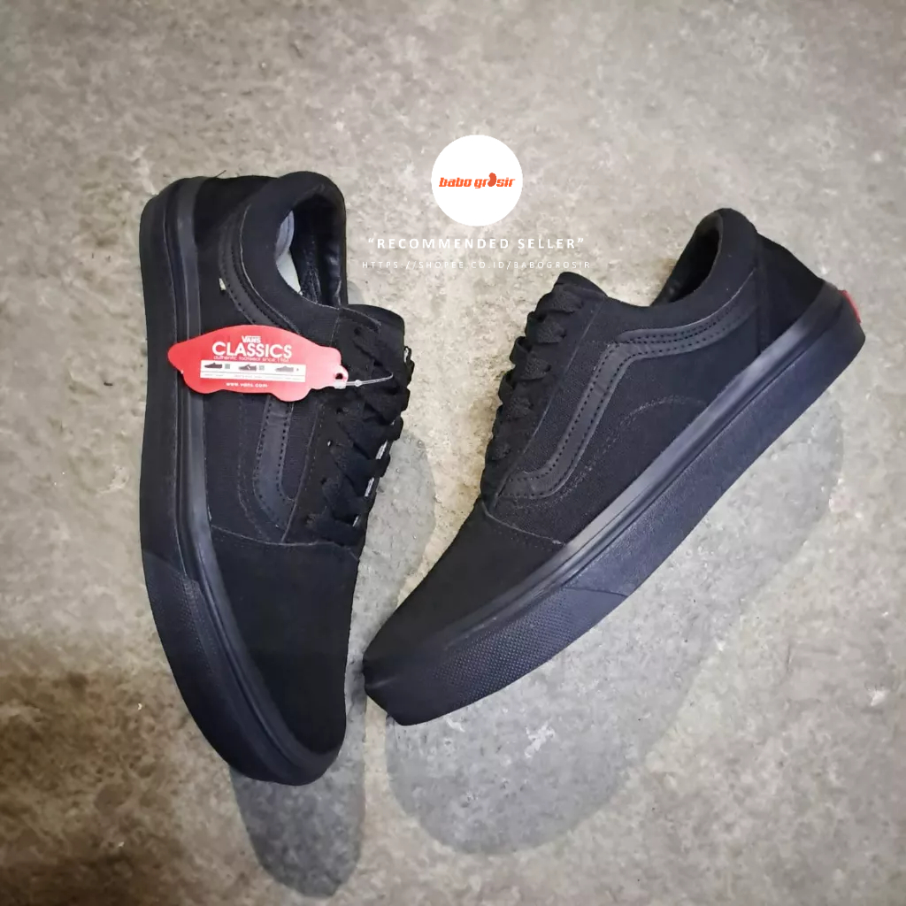 PROMO Sepatu Sneakers Vans Oldskool All Black Premium Tag Made in China, Upper Full Kanvas, Waffle DT Anti Slip