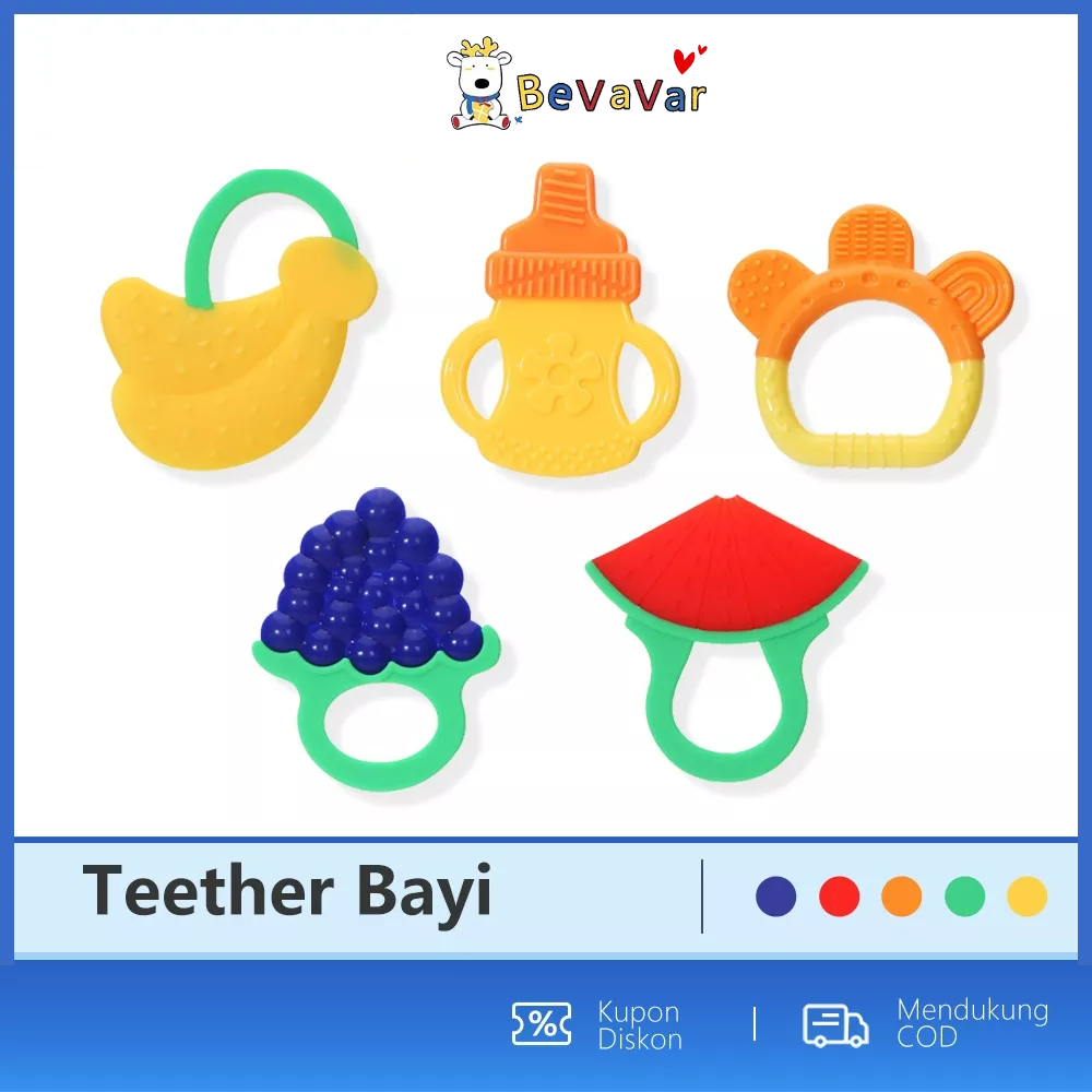 BEVAVAR Mainan Gigitan Bayi Bentuk Buah Teether Bayi Lembut