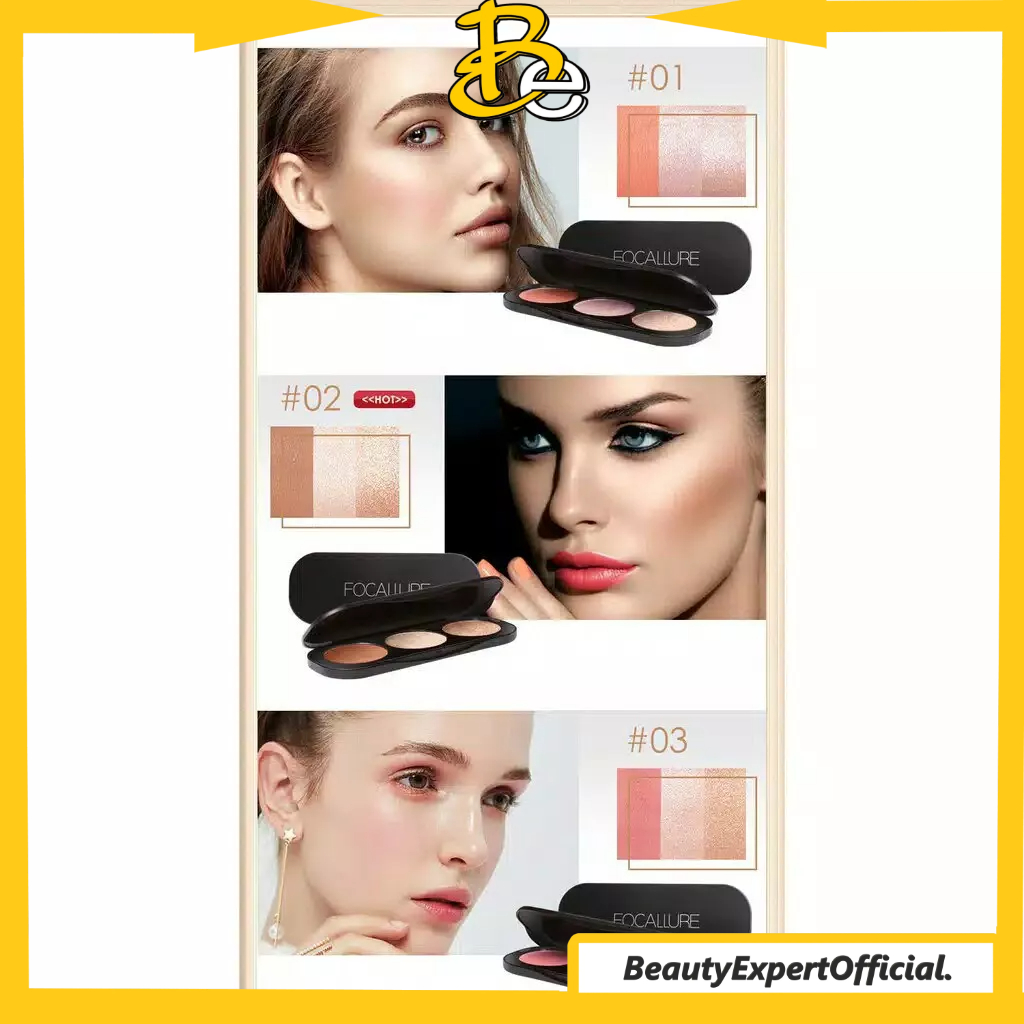 ⭐️ Beauty Expert ⭐️ Focallure Trio Palette Highlighter Blush On 3 Colors Powder FA26