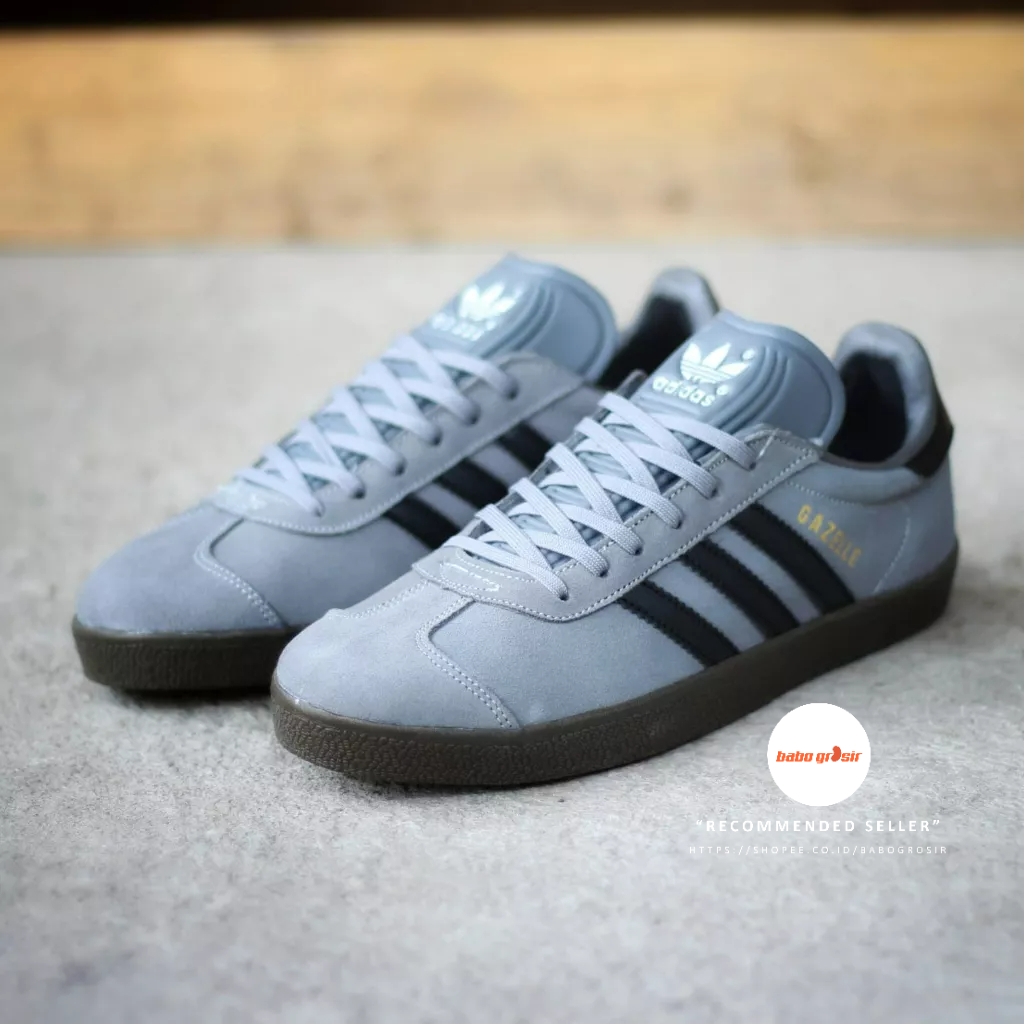 PROMO Sepatu Sneakers Adidas Gazelle Grey Black GUM Premium TOP Quality, Bahan Kulit Suede ASLI, Harga Termurah