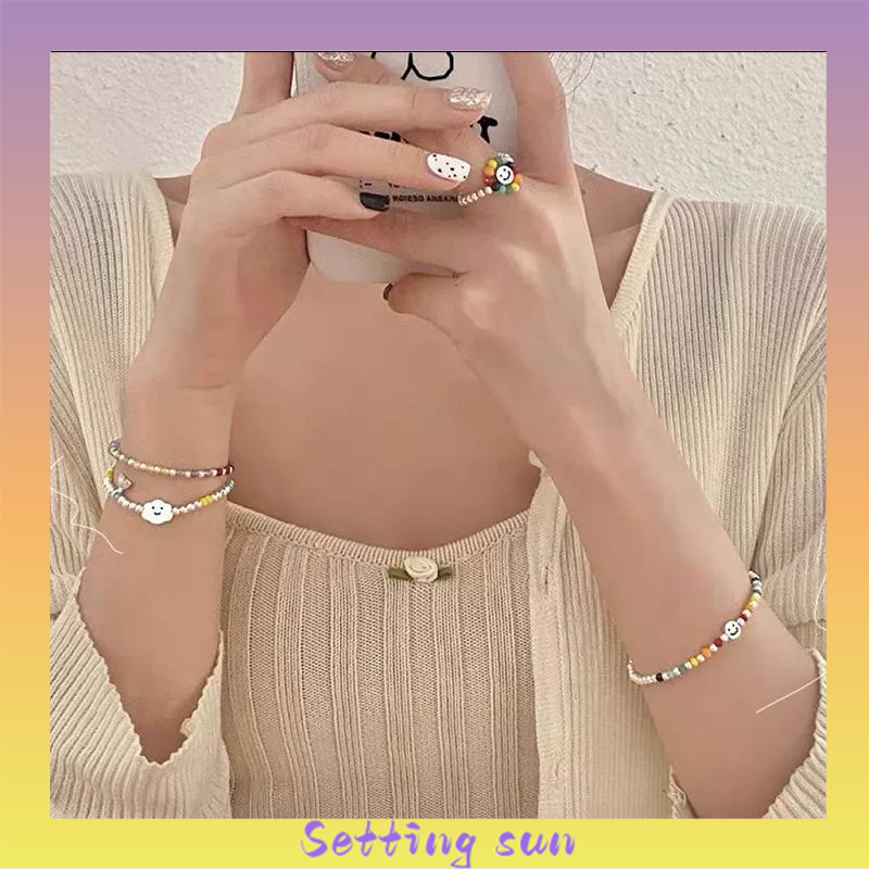 COD✨Gelang Awan Wajah Smiley Pelangi  Gelang Manik-manik Perhiasan Gelang Tangan Siswa Perempuan TN