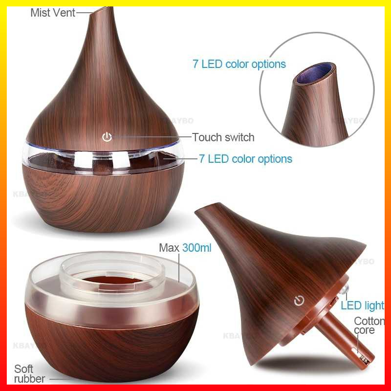 Alat Kelembaban Udara Air Humidifier Ultrasonic Wood Grain 300ml Taffware Humi K-H98 - 7RHZ5CBR