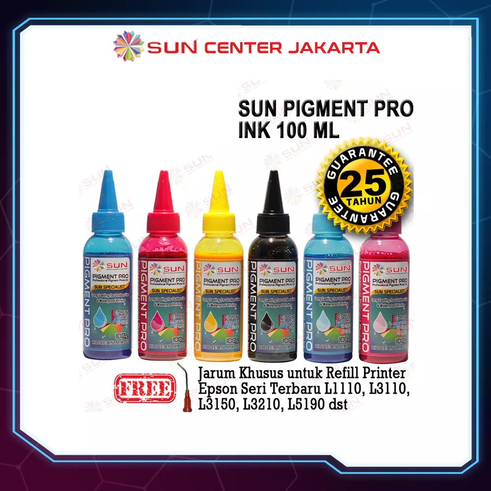 Tinta Printer Epson 664 / 673 Pigment Photo Korea Terbaik - SUN Pigment Pro 100 ml Black / Cyan / Magenta / Yellow / Light Cyan / Light Magenta