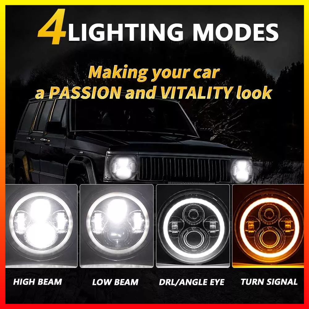 Lampu Headlamp DRL Kuning Putih Super Cerah LED 7 Inci Universal Mobil Motor DC 12V 60W 1PCS PARTOL PR12 - 7CRS3VBK