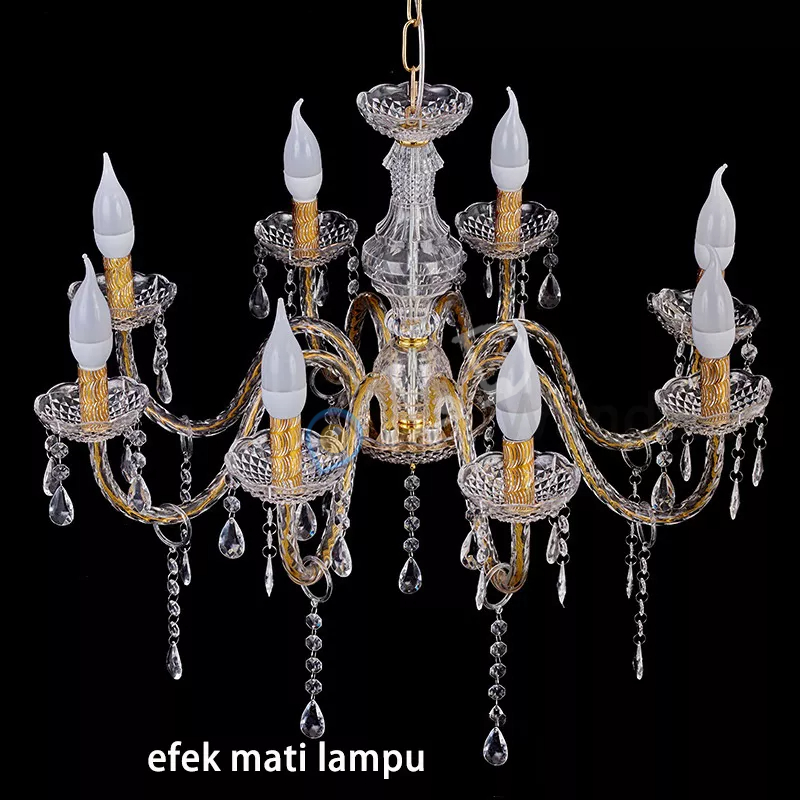 [COD] Lampu Gantung Kristal Akrilik Isi 6/8/8+4 Bohlam Termasuk Bohlam LED Hanging Candlelier Lampu Gantung Dekoras Termasuk 3W Bohlam