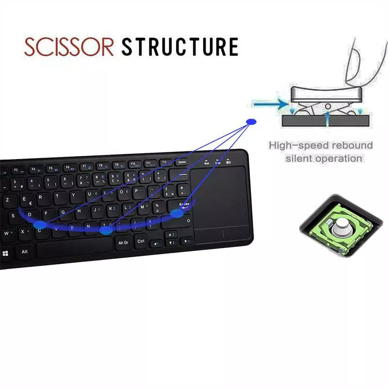 Q63 Keyboard Wireless plus Touchpad ideal untuk Android TV dan Smart TV Layout US bisa sampai jarak 10 meter baterai tahan lama Laptop Wireless Keyboard French Layout Portable 2.4Ghz Wireless Keyboard with Touchpad for Desktop Notebook and Smart TV