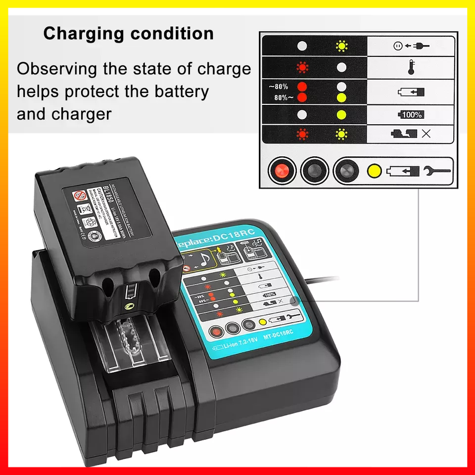 Bor Baterai Charger 14.4volt-18volt Untuk Makita Bl1820 Bl1820b Bl1825 Bl1830 Bl1830b MTX 90058-CH - 7RBT1QBK