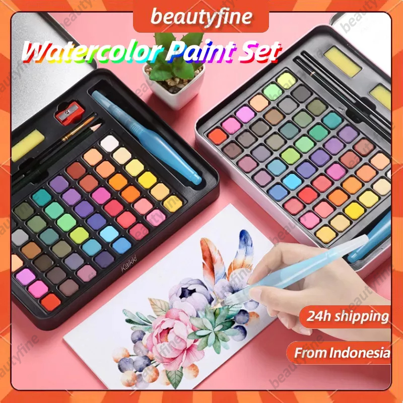 

【Penjual Lokal】Cat Air Watercolor Set/Watercolor Paint Set - 48 warna water color alat cat air lukis set tas flanel gratis(termasuk kuas dan kertas gambar)