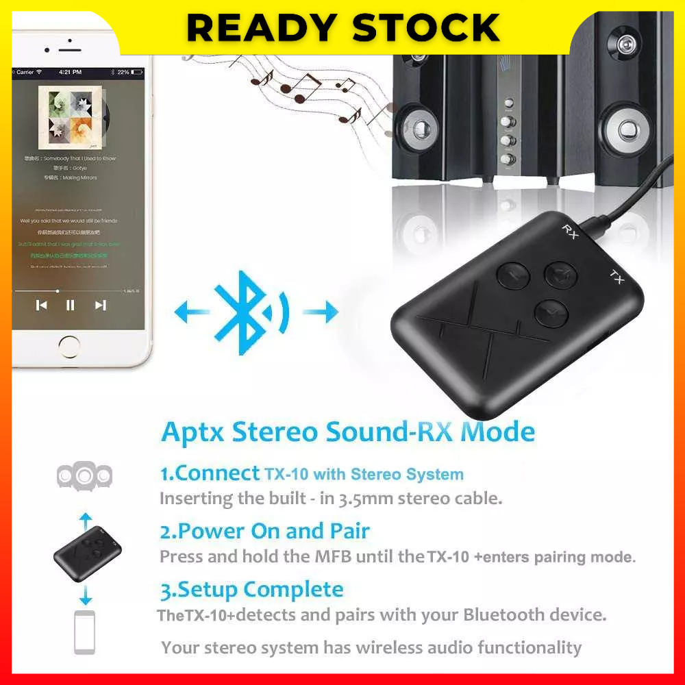 2 in 1 3.5mm Audio Wireless BT 4.2 Transmitter Receiver 2 in 1 Adapter Stereo Audio untuk TV Mobil Speaker Musik AUX RCA AptX DigRepair TX-10 - 7RSKDDBK