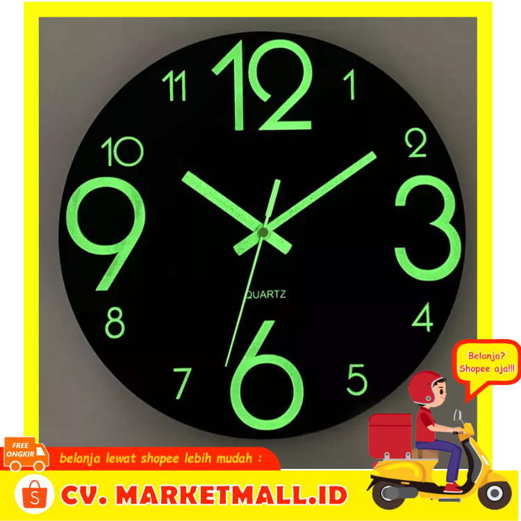 Jam Dinding Kayu Luminous Number Hanging Clocks Modern Tenang Dark Glowing Wall Clocks Untuk Ruang Tamu Kamar Tidur 30CM Winners Win31 - 7CHA78BK