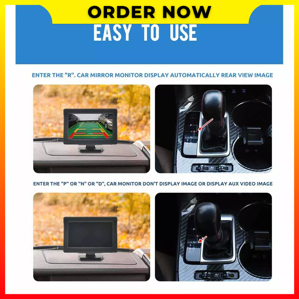 Monitor Belakang Mobil 2 Input Video TFT LCD Parking Aid Reversing Monitor Tampilan Parkir 4.3 Inch MJDOUD 433 - 7CCA04BK