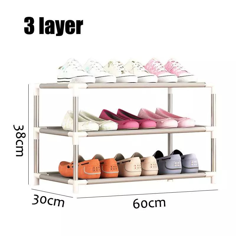 LEHUSHIO Rak Sepatu 3 Layer Frame Besi 60x30x38cm Organizer sepatu tempat sandal cantik minimalis modern bisa bongkar pasang Storage Shoe Rack Hallway Cabinet Organizer Holder 3 Layers Assemble Shoes Shelf DIY Home Furniture rumah cocok anak kost