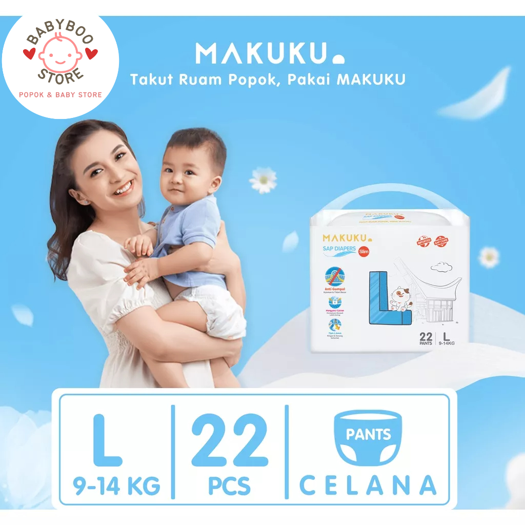 MAKUKU SAP Diapers Slim Pants L22 Popok Bayi Celana Tipis Anti Gumpal Cepat Kering dan Mencegah Ruam