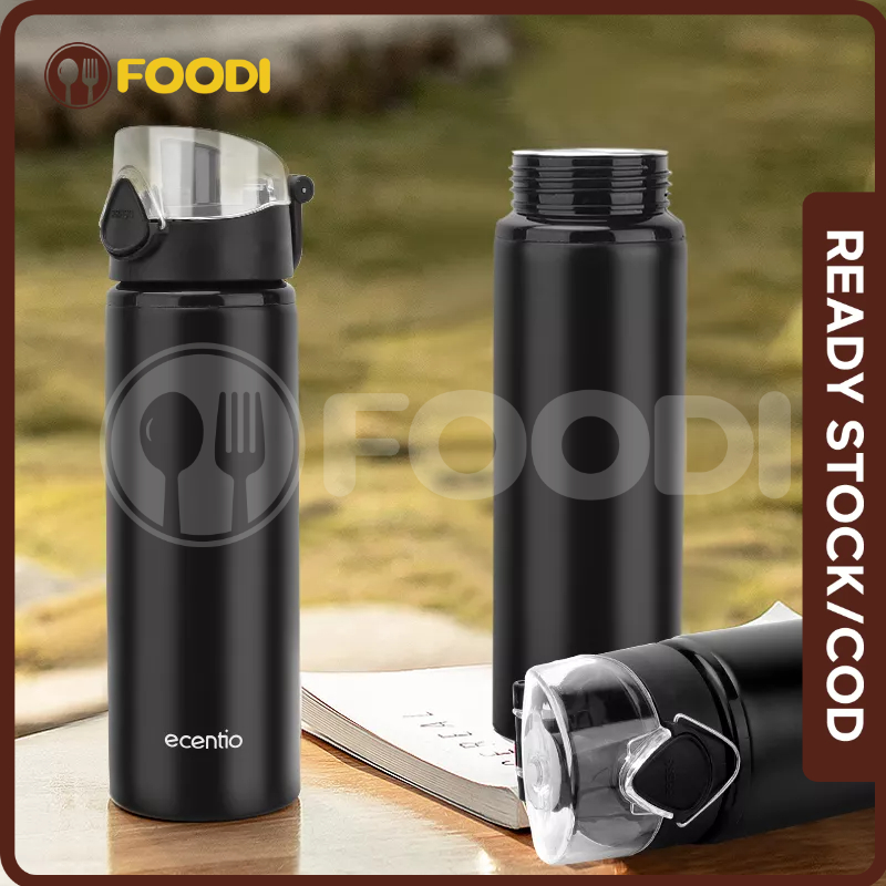 ecentio &amp; FOODI 750ml hitam Aluminum botol minum anti tumpah olahraga sepeda Hitam with cap/tumbler botol minum 750ml botol air black portable/bottle minum sepeda Hitam