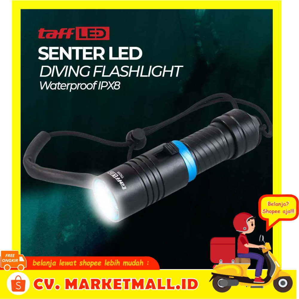 Senter LED Diving Powerfull Flashlight Waterproof L2 3800 Lumens Baterai 26650/18650 (tidak termasuk) Jernih dan Terang Tahan Air IPX8 Untuk Diving TaffLED TR298 - 7RFL2GBK