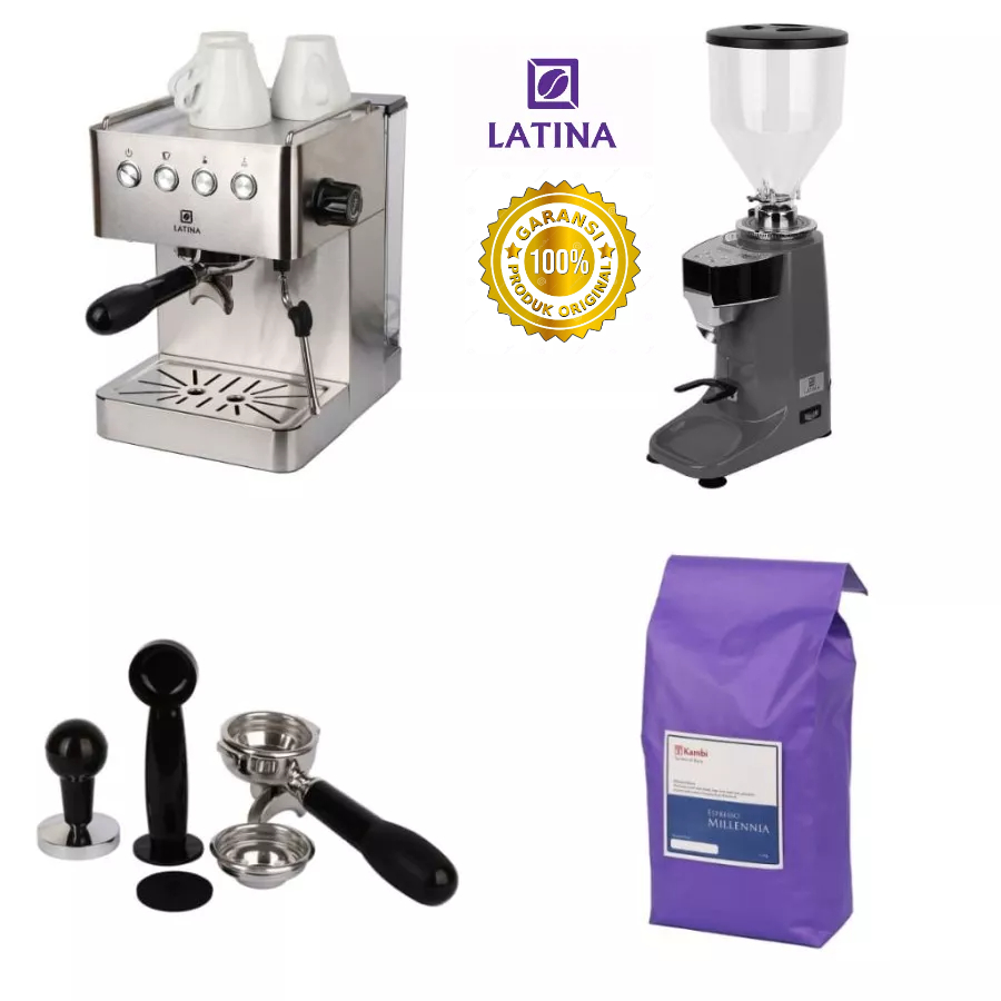 Paket Bisnis Cafe Mesin Coffee Espresso Latina Primo V2 + Grinder Coffee Latina DX60-ODT Hitam + Bon