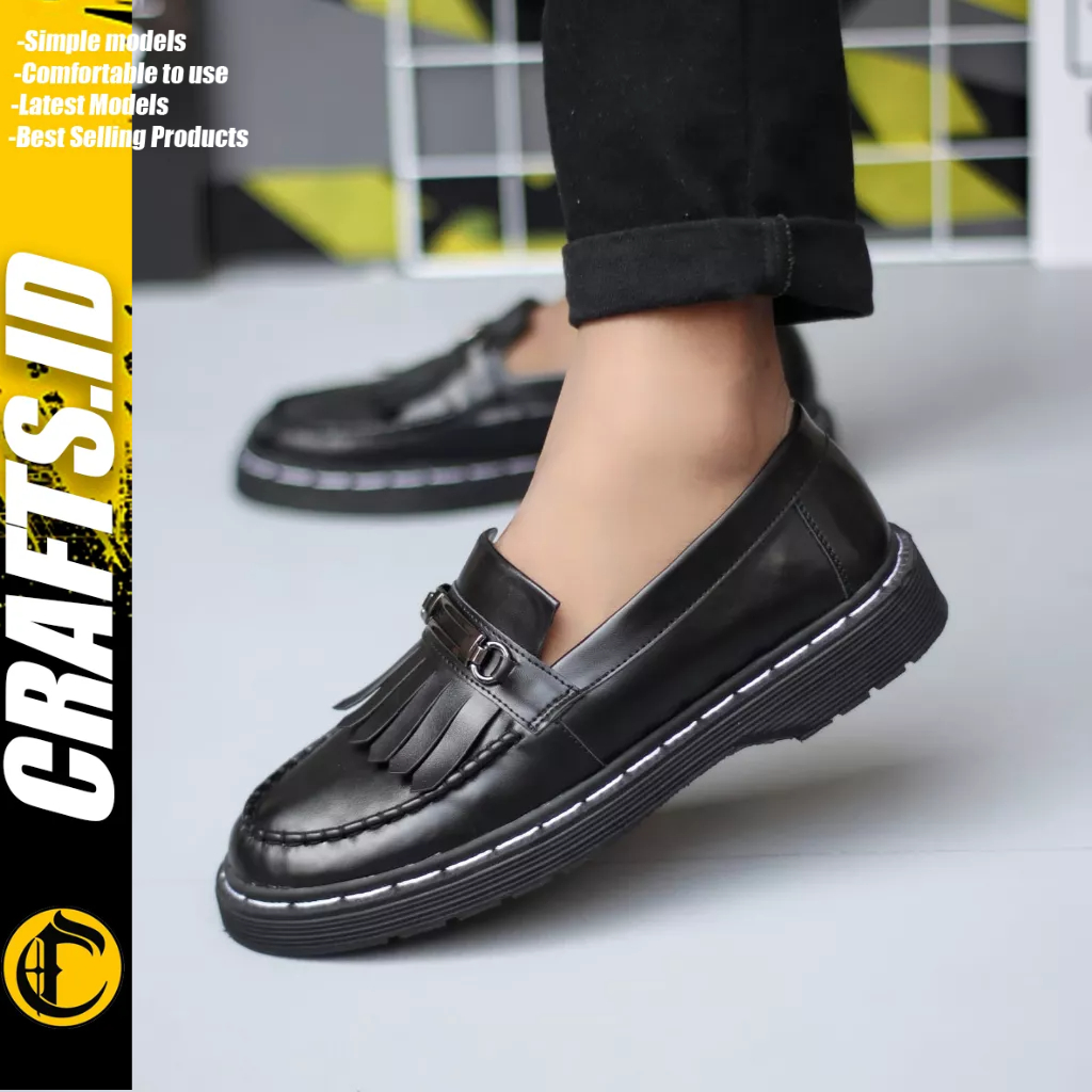 Crafts Sepatu Loafers Pantofel Kulit Pu Hitam Pria