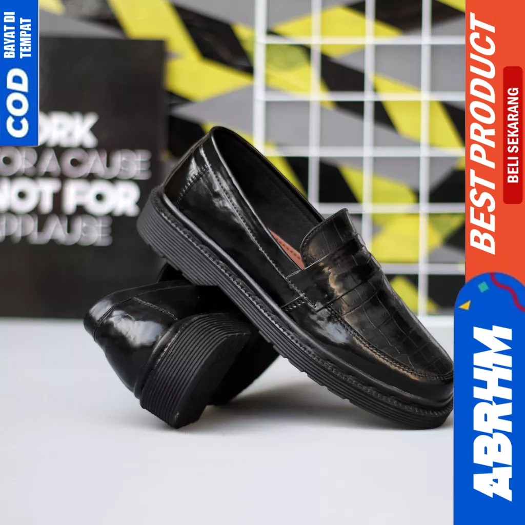 ABRHM Sepatu Penny Loafers Docmart Formal Hitam Pria