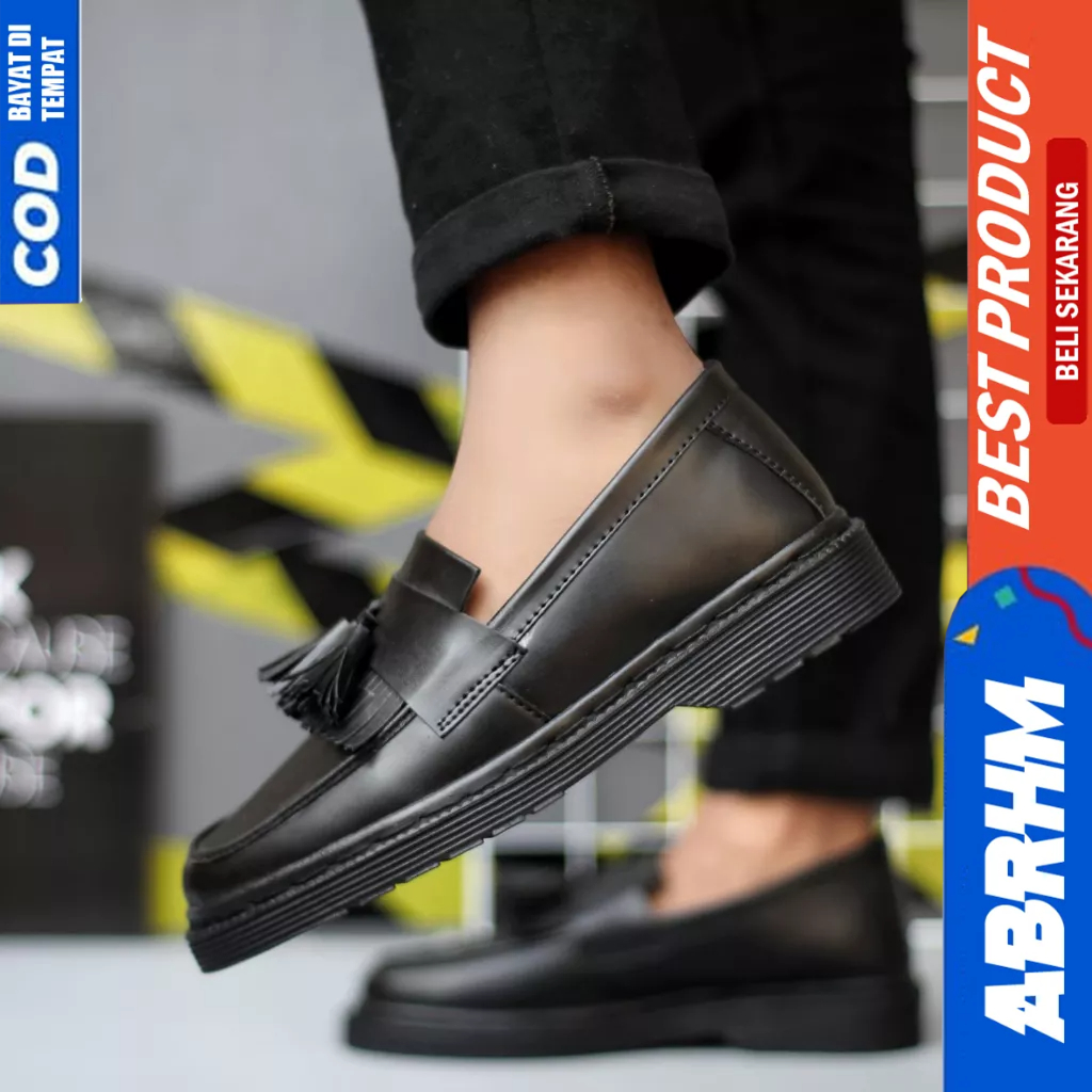 ABRHM Sepatu Docmart Penny Loafers Casual Pantofel Hitam Formal Pria