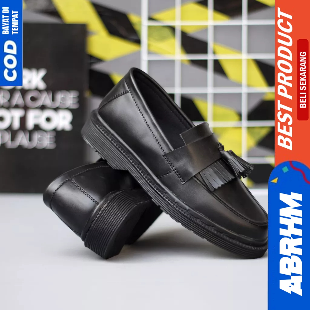 ABRHM Sepatu Docmart Penny Loafers Casual Pantofel Hitam Formal Pria