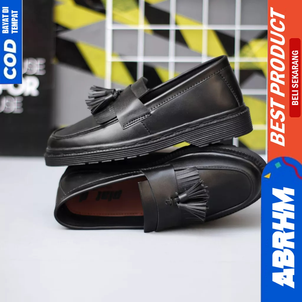 ABRHM Sepatu Docmart Penny Loafers Casual Pantofel Hitam Formal Pria