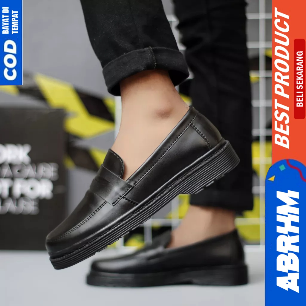 ABRHM Sepatu Loafers Docmart Formal Kerja Hitam Pria