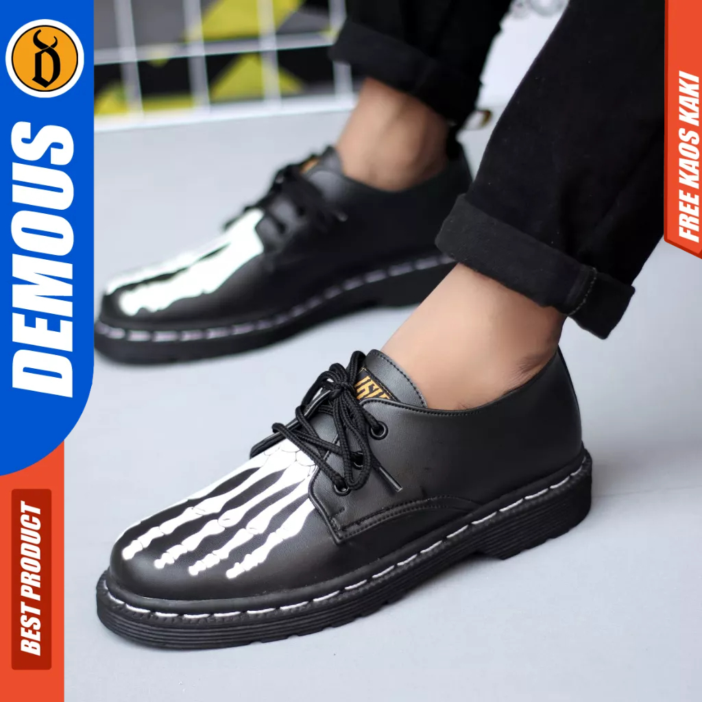 DEMOUS Bone - Sepatu Formal Docmart Low Boots Hitam Kulit Pu Pria