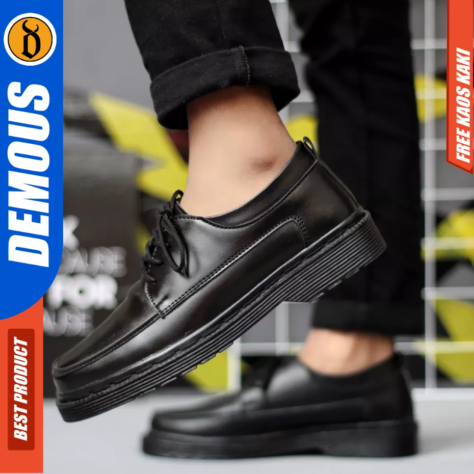 DEMOUS PLATS - Sepatu Formal Oxford Pantofel Tali Hitam Pria