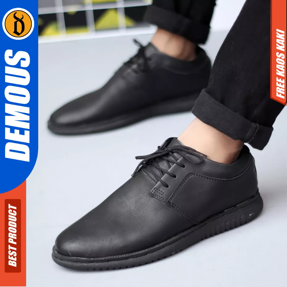 DEMOUS - Sepatu Formal Casual Pantofel Kulit Pu Hitam Pria