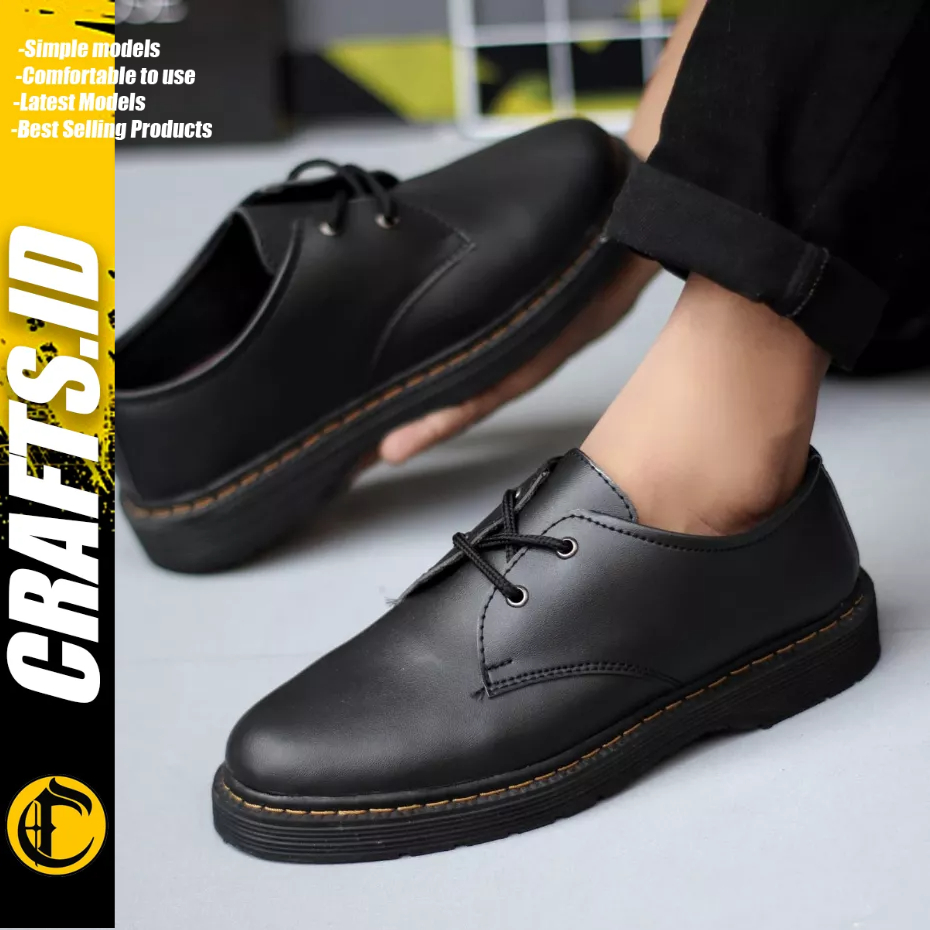 CRAFTS - Sepatu Docmart Pria Low Boots Formal Hitam Kulit Pu Kerja Pria