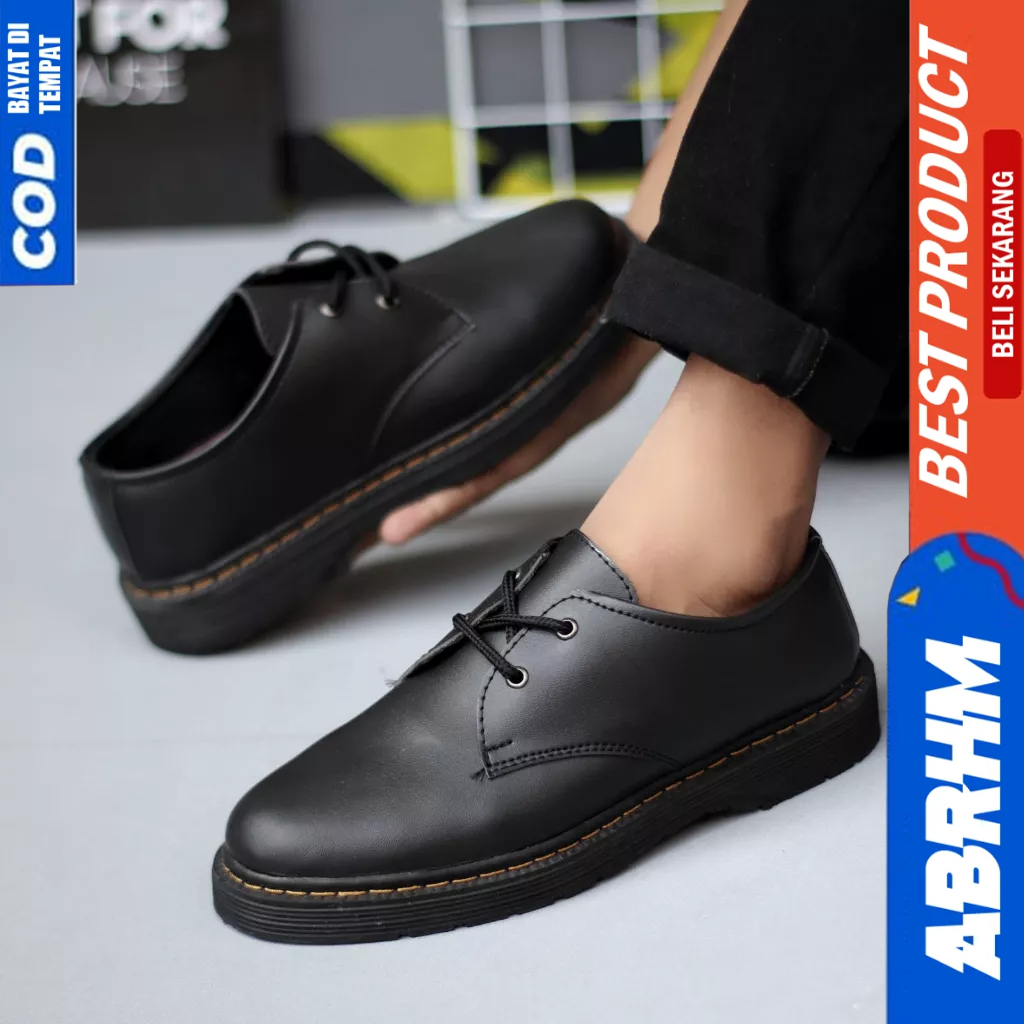 ABRHM Sepatu Formal Pantofel Docmart Hitam Pria