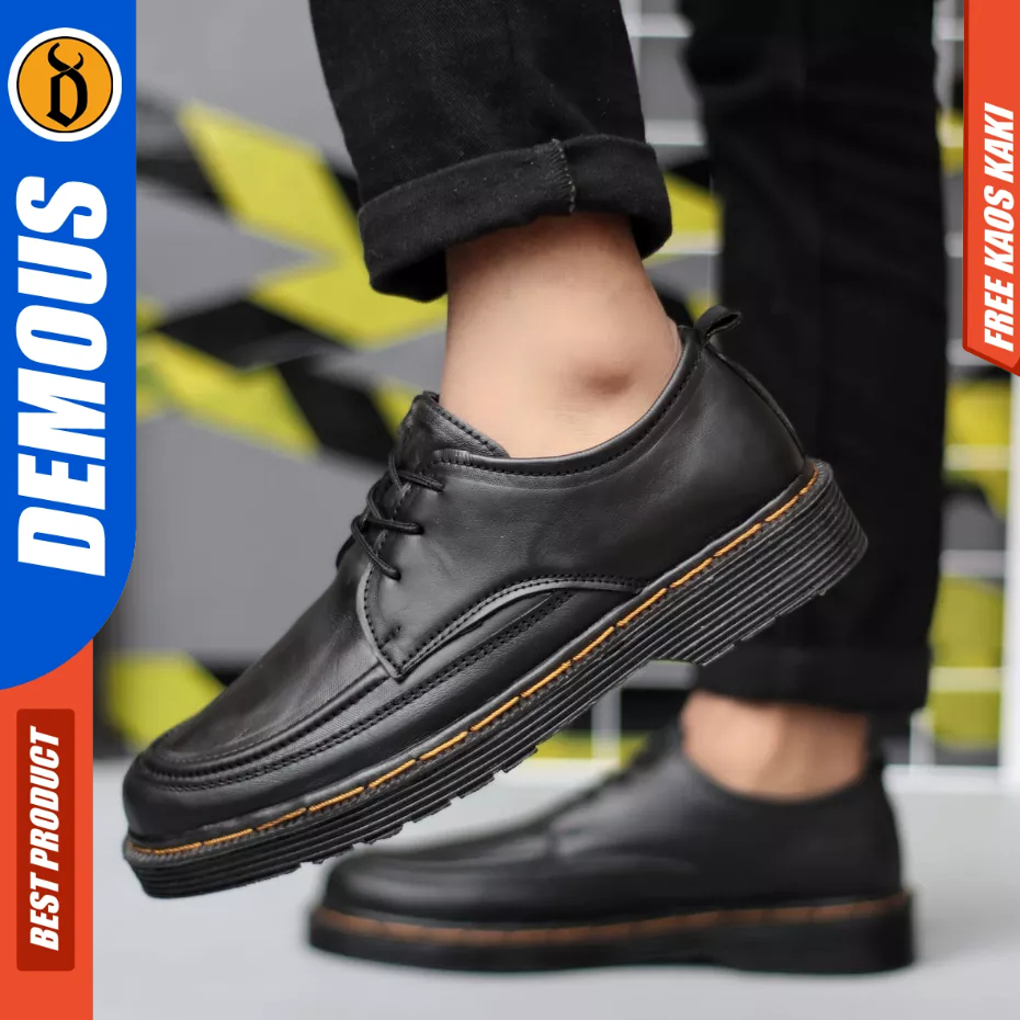 DEMOUS Shadowmoon - Sepatu Formal Formal full Black Kulit Kerja Pria