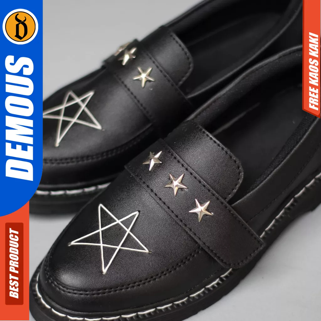 Demous Taka - Sepatu Formal Loafers Docmart Motif Bintang hitam Pria