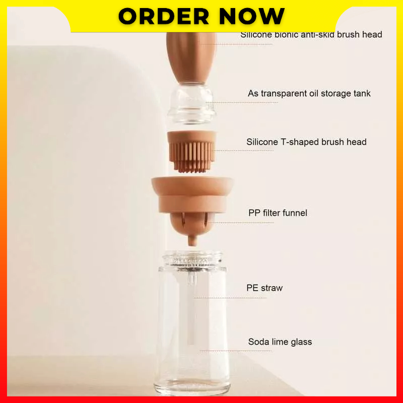Botol Minyak Kaca Dengan Sikat Silikon Untuk Dapur Memasak BBQ Baking Air Fryer Pancake Urijik UR18 - 7CHXE4BR