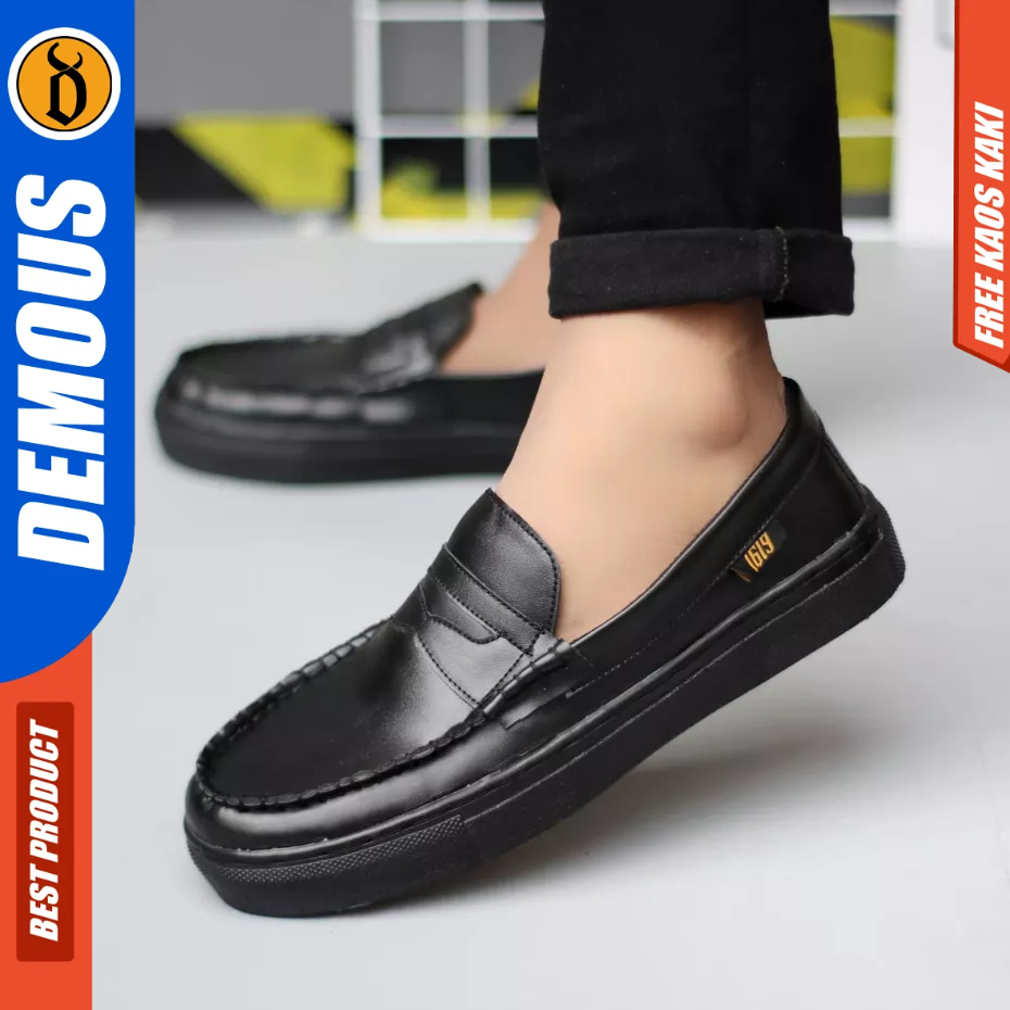 DEMOUS TRAVIS - Sepatu Slip-on Casual Kulit Pu Hitam Pria