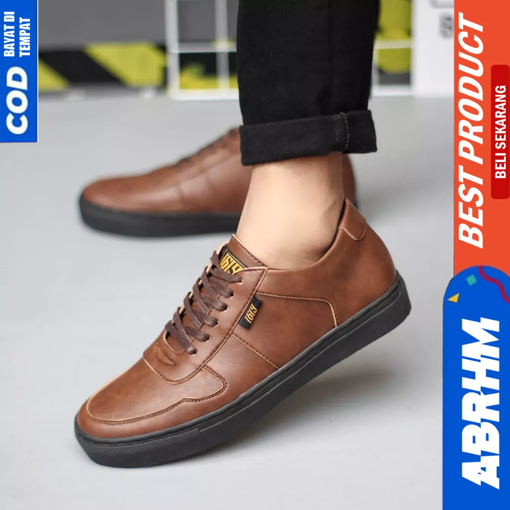 ABRHM Sepatu Formal Casual Sneakers Hitam Kerja Pria