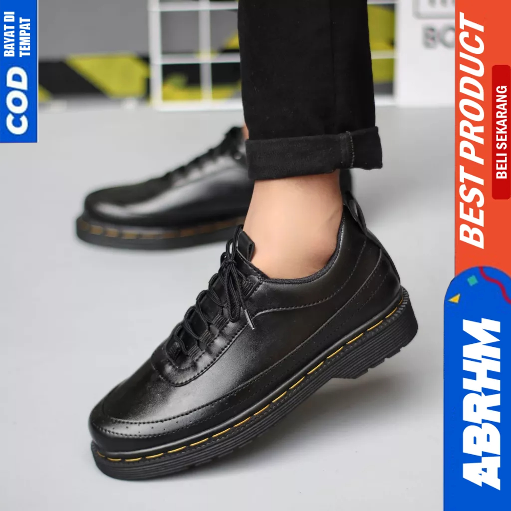 ABRHM Sepatu Formal Docmart Low Boots Pantofel Hitam Kerja Pria