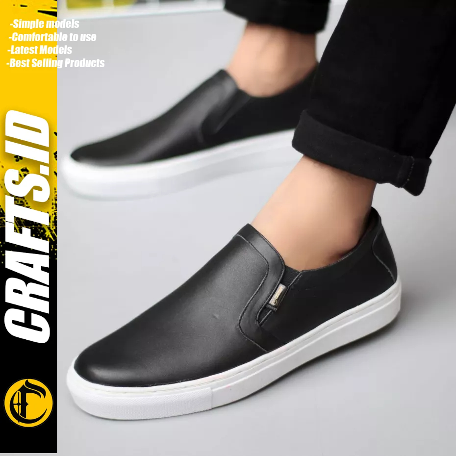 CRAFTS - Sepatu Formal Casual Hitam Sneaker Kulit Asli Pria