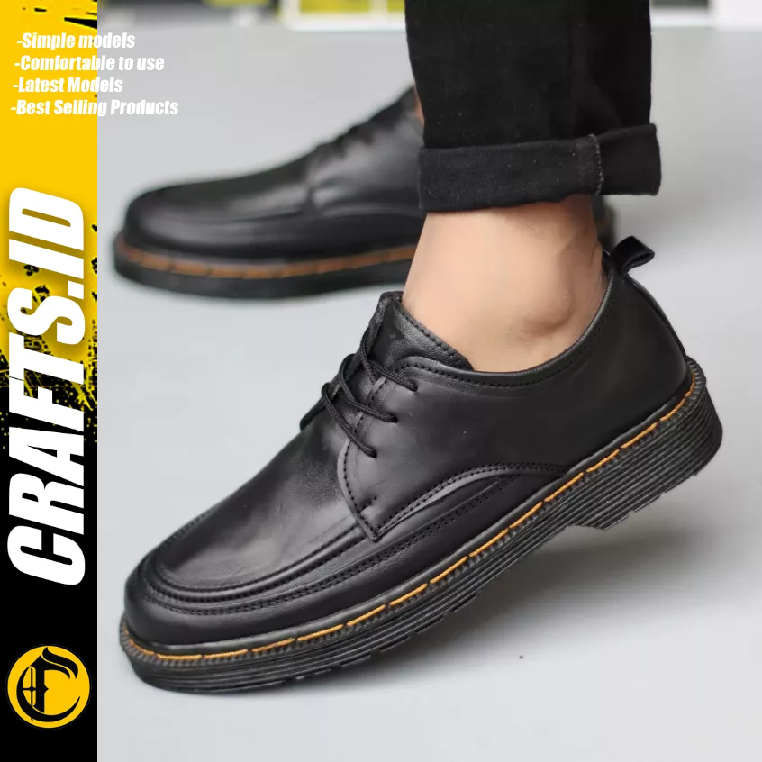 CRAFTS - Sepatu Formal Docmart Low Boots Hitam Kerja Kulit Asli Pria