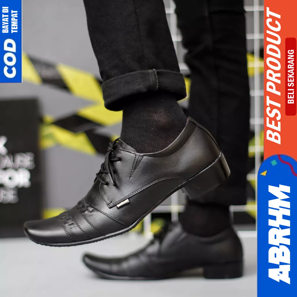 ABRHM Sepatu Formal Pantofel Ukuran Besar 44 45 46 47 Kerja Kantor Kulit Hitam Pria