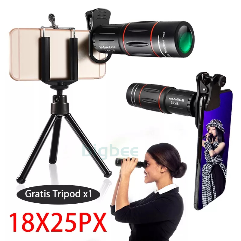 18X Ponsel Lensa Tele Zoom Optik Klip Universal Pada Konser Dengan Tripod HD