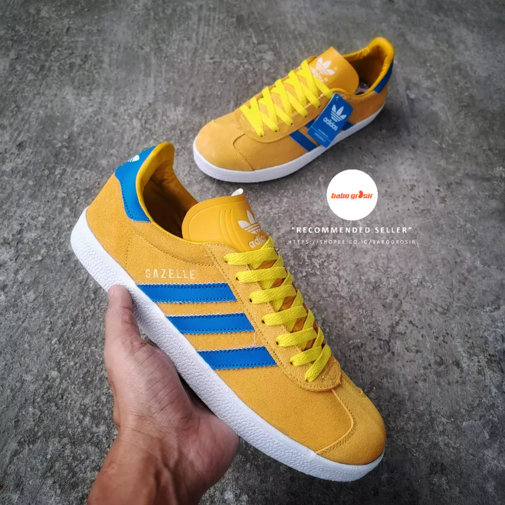 PROMO Sepatu Sneakers Murah | Adidas Gazelle Yellow Blue Premium Quality, Bahan Kulit Suede, Harga Termurah