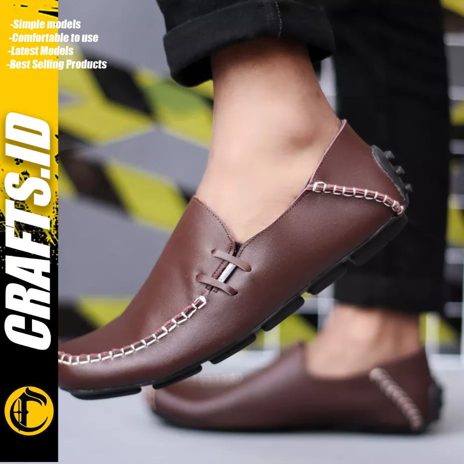 CRAFTS - Sepatu Formal Casual Slip-on Kulit Asli Hitam Pria Moclea