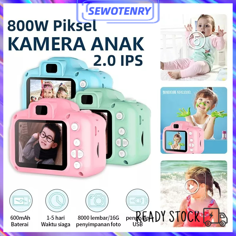 【COD】Kamera anak-anak Kamera Digital Mini Anak USB 2.0 IPS 800W piksel | DSLR Mainan Foto Video| Kids Action Camera Digital