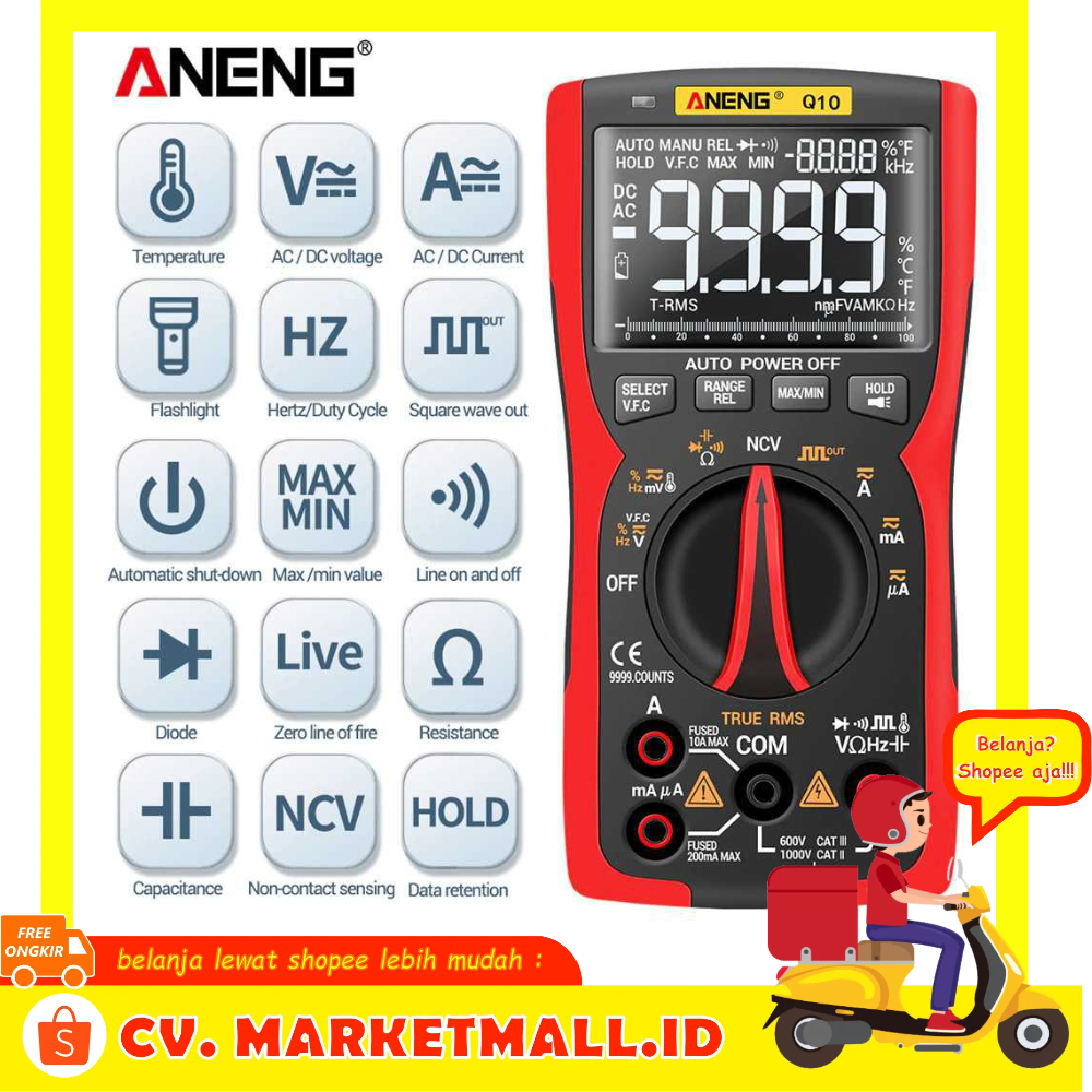 Digital Multimeter 9999 Profesional True RMS Analog Tester Multimetro DIY Transistor Kapasitor NCV Penguji Lcr Meter ANENG Q10 - MBOT1UBK