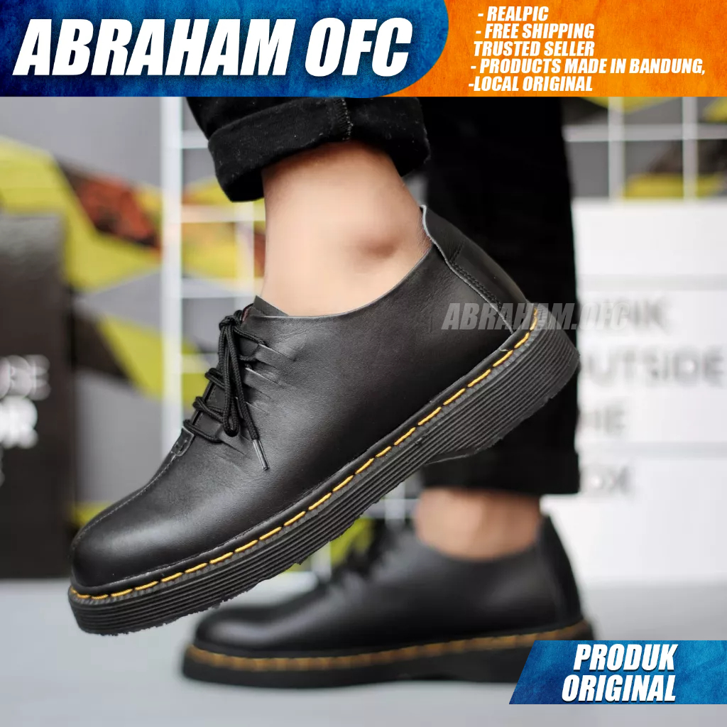 ABRAHAM Sepatu Pantofel Docmart Low Boot Formal Casual Kulit Hitam Kerja Pria