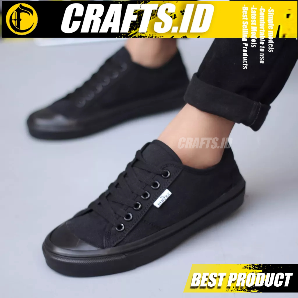 Sepatu Sneakers Kasual Sekolah Hitam Pria Crafts