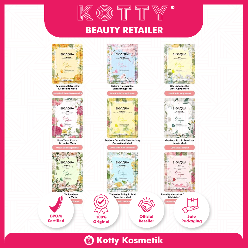 Kotty Kosmetik - BIOAQUA Sheet Mask Masker Wajah Flowers Series